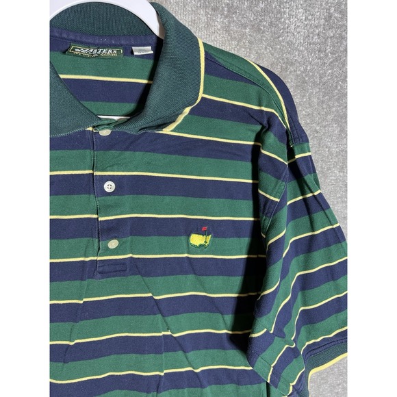 Vintage Masters Collection Golf Polo Shirt Mens‎ Sz XL Blue Green Yellow Striped - Picture 4 of 7